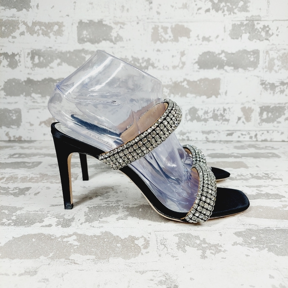 NEW Badgley Mischka Sade Black Rhinestone Heeled Summer Sandals B526 - Picture 5 of 10